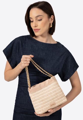 Bolso bandolera tejido Wittchen para mujer con cadenas, beige