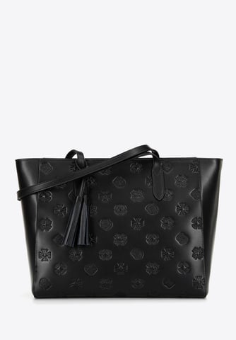 Bolso shopper de piel para mujer Wittchen con la firma en piel natural negra y