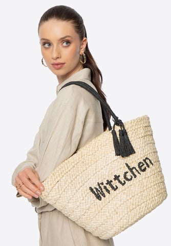 Cesta tejida Wittchen Woman con logotipo en beige y negro
