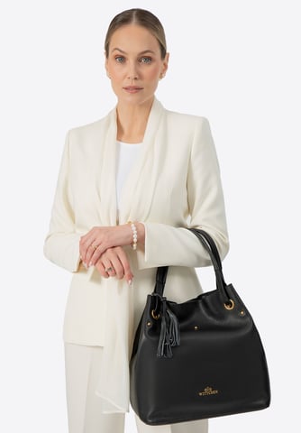 Bolso grande tipo cubo de piel para mujer Wittchen, color negro y dorado