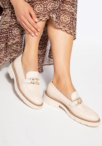 Mocasines de piel auténtica para mujer Wittchen con hebilla, color crema