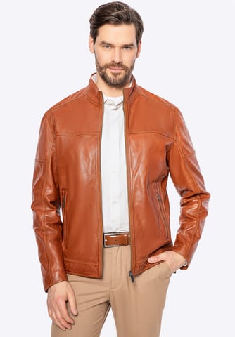 Chaqueta de motorista para hombre Wittchen de piel auténtica, color marrón claro