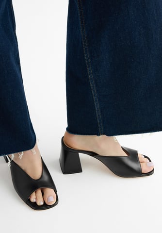 Mules Wittchen de piel auténtica para mujer con tacón, color negro