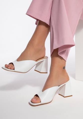 Mules de mujer Wittchen de piel auténtica con tacón, color blanco