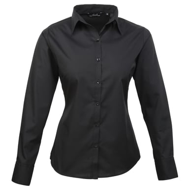 Premier Womens/Ladies Poplin Long-Sleeved Blouse (Black)