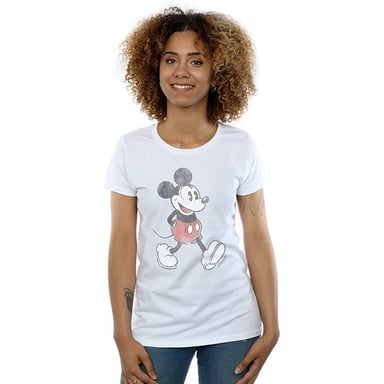 Disney Womens/Ladies Walking Mickey Mouse Cotton T-Shirt (White)