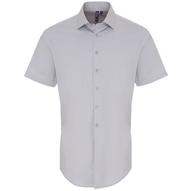 Premier Mens Poplin Stretch Short-Sleeved Shirt (Silver)
