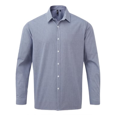 Premier Mens Gingham Micro Checked Long-Sleeved Shirt (Navy/White)