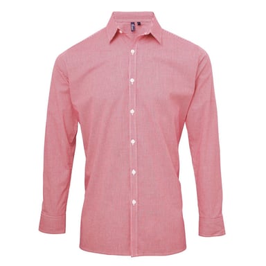 Premier Mens Gingham Micro Checked Long-Sleeved Shirt (Red/White)