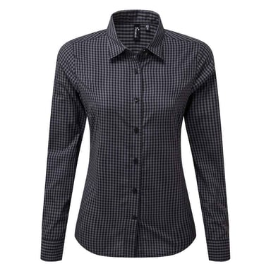 Premier Womens/Ladies Maxton Checked Long-Sleeved Shirt (Steel/Black)