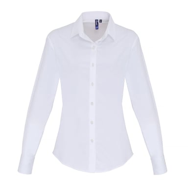 Premier Womens/Ladies Stretch Fit Poplin Long Sleeve Blouse (White)