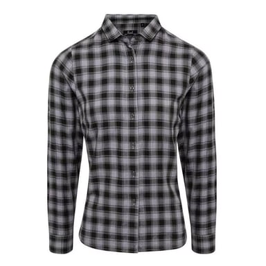 Premier Womens/Ladies Mulligan Checked Cotton Long-Sleeved Shirt (Steel/Cool Grey)