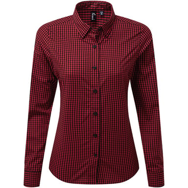 Premier Womens/Ladies Maxton Checked Long-Sleeved Shirt (Black/Red)