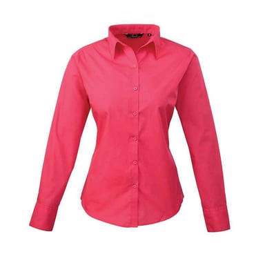 Premier Womens/Ladies Poplin Long-Sleeved Blouse (Hot Pink)