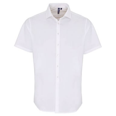 Premier Mens Poplin Stretch Short-Sleeved Shirt (White)