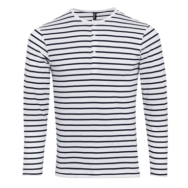 Premier Mens Long John Rolled Sleeves T-Shirt (White/Navy)