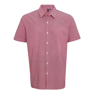 Premier Mens Micro Gingham Check Cotton Short-Sleeved Shirt (Red/White)