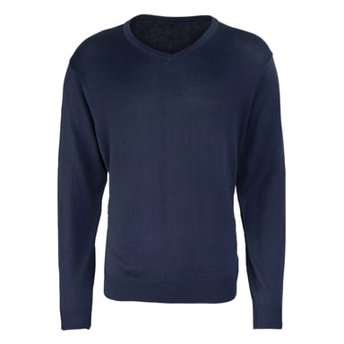 Premier Mens Knitted V Neck Sweater Top (Navy)