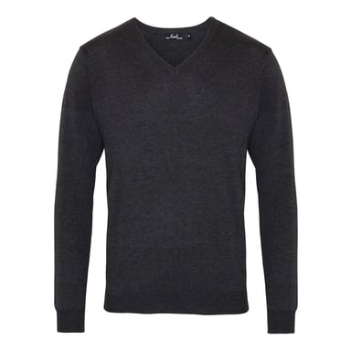 Premier Mens Knitted V Neck Sweater Top (Charcoal)