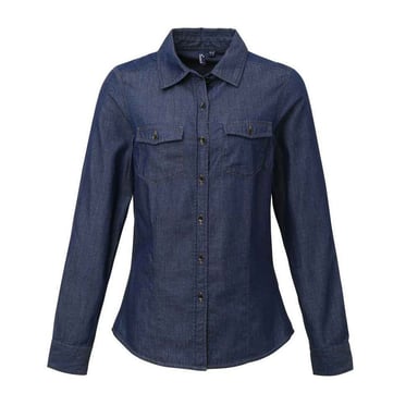Premier Womens/Ladies Denim Jean Style Stitching Shirt (Indigo Denim)