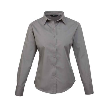 Premier Womens/Ladies Poplin Long-Sleeved Blouse (Dark Grey)