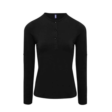 Premier Womens/Ladies Long John Roll Sleeve T-Shirt (Black)