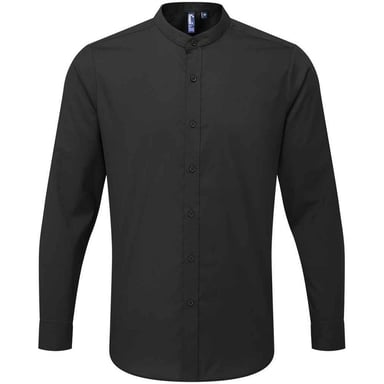 Premier Mens Banded Collared Long-Sleeved Shirt (Black)