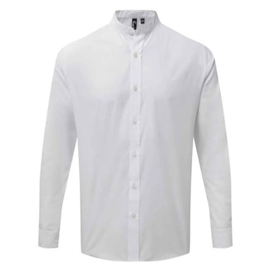 Premier Mens Banded Collared Long-Sleeved Shirt (White)