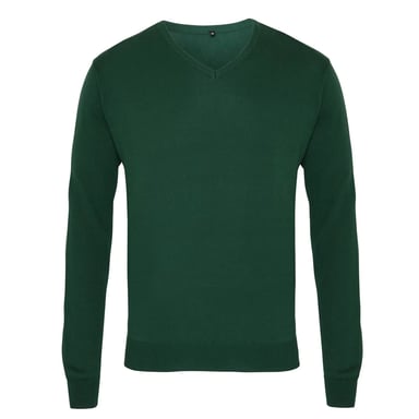 Premier Mens Knitted V Neck Sweater Top (Bottle Green)