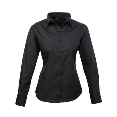 Premier Womens/Ladies Poplin Long-Sleeved Blouse (Black)