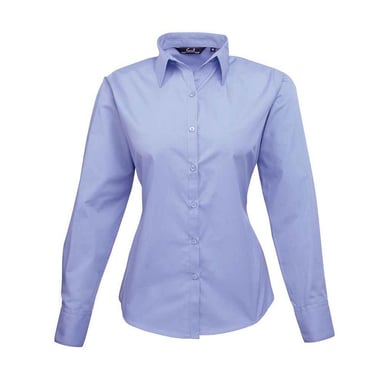 Premier Womens/Ladies Poplin Long-Sleeved Blouse (Mid Blue)
