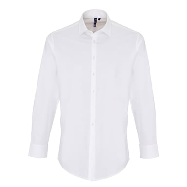 Premier Mens Stretch Fit Poplin Long Sleeve Shirt (White)