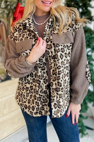 Chaqueta Sherpa de Estampado de Leopardo