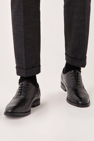Leather Smart Black Oxford Toe Cap Shoes