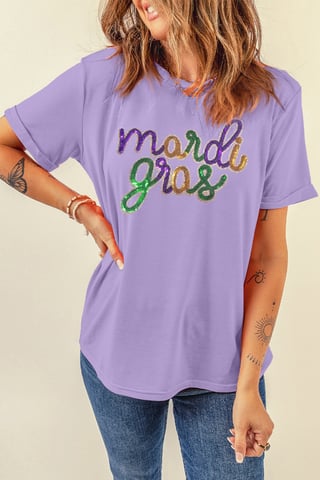 Camiseta Relaxed Fit con Lentejuelas de Mardi Gras