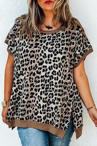 Top de Manga Corta Relajado con Estampado de Leopardo