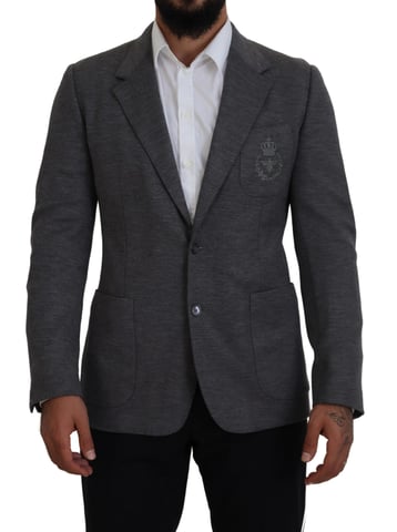 Blazer Gris Con Abeja Bordada Fit Clásico