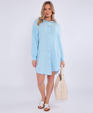 Camisa larga oversize de algodón azul con textura