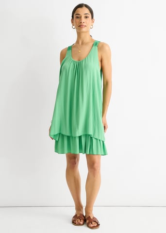 Mini vestido de algodón de doble capa con panel de ganchillo verde