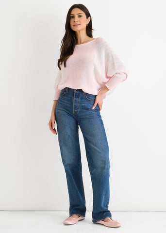Jersey rosa con estampado de rayas de algodón y mangas murciélago
