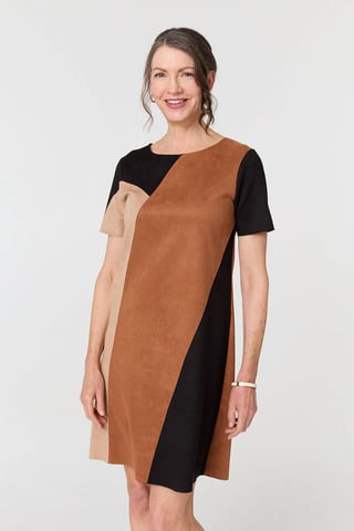 Beige Colour Block Short Sleeve Mini Dress