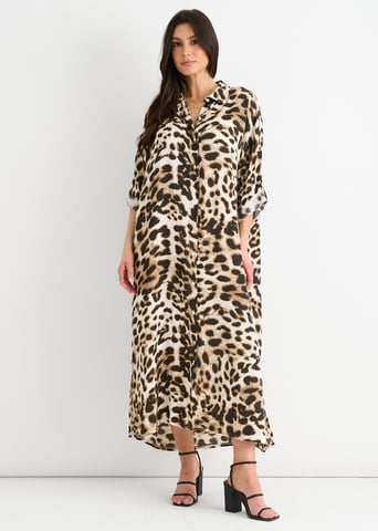 Vestido camisero midi con botones y estampado animal