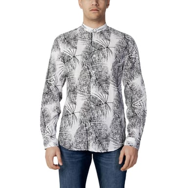 Camisa de lino estampada con cuello mao