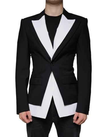 Blazer con Contraste en Blanco y Negro Jkt4073