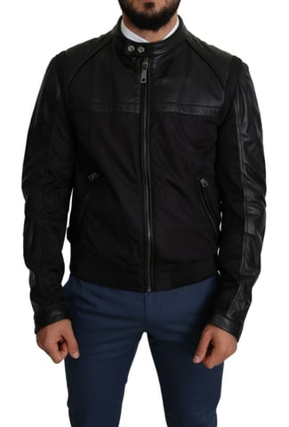 Chaqueta de Piel Con Mangas Negra