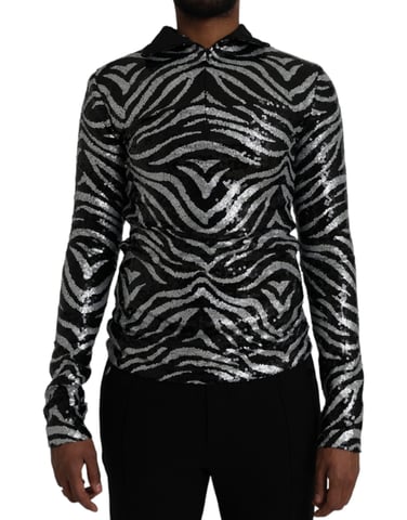 Blusa de seda con estampado de cebra y lentejuelas