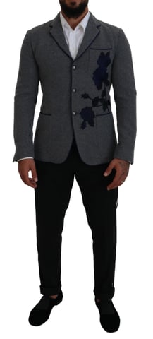 Blazer Gris con Bordado Floral