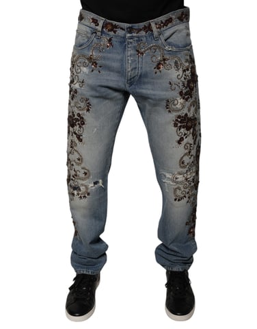 Jeans Rectos con Bordado Floral