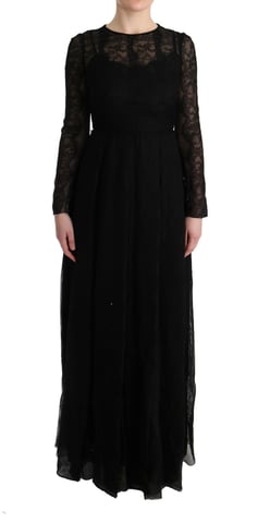 Vestido Maxi de Encaje de Manga Larga Aline