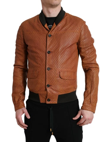 Chaqueta Bomber de Cuero Perforada